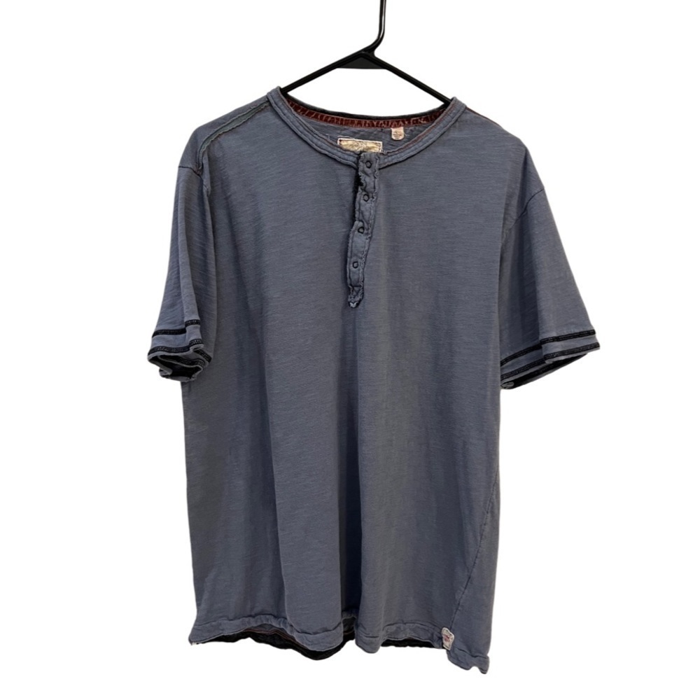 Jeremiah Heathered blue short sleeved Henley T shirt size Large